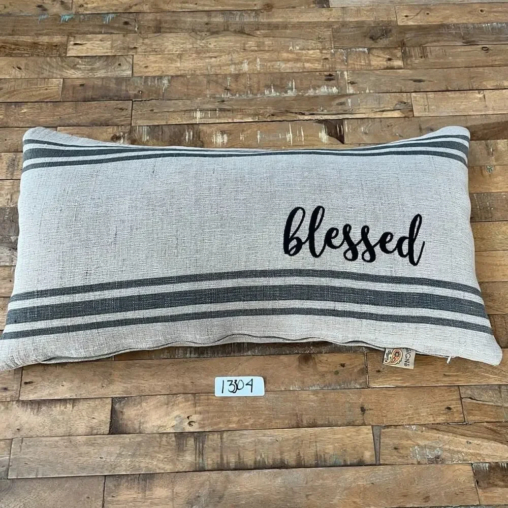 Devi Designs Decorative Jute Pillow Blessed Embroidery Striped